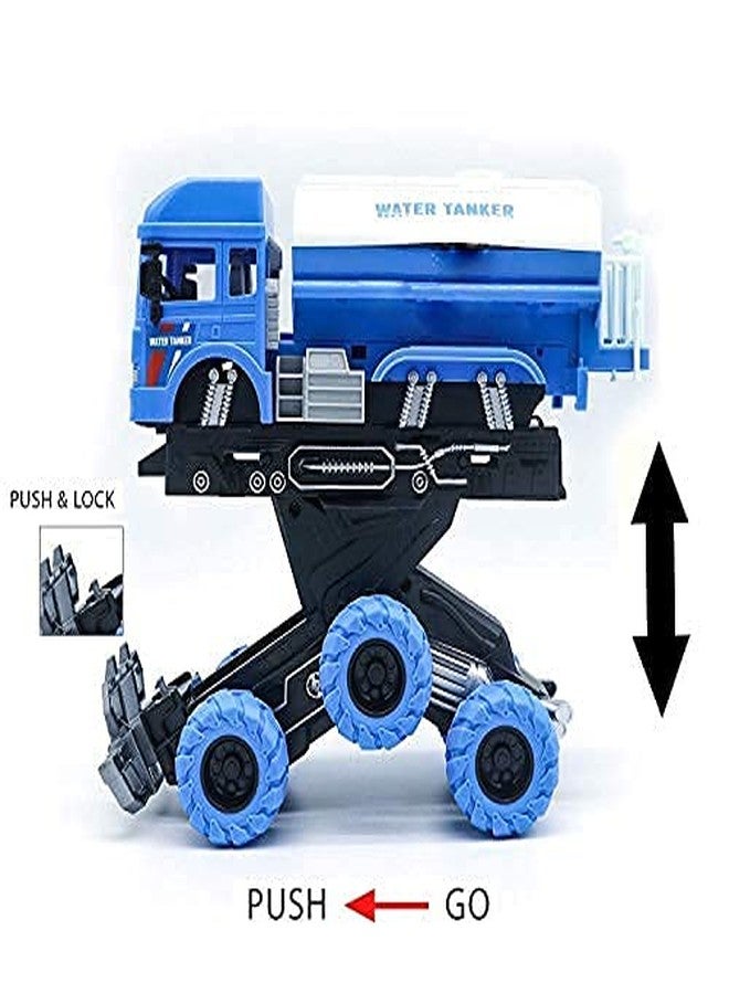 Oupstrive 6x6 Wheeler Safety Truck Tanker Truck Toy Friction Powered Unbreakable Truck with Light & Sound Engineering Toys for Boys and Girls (Water Tanker) - Image 2